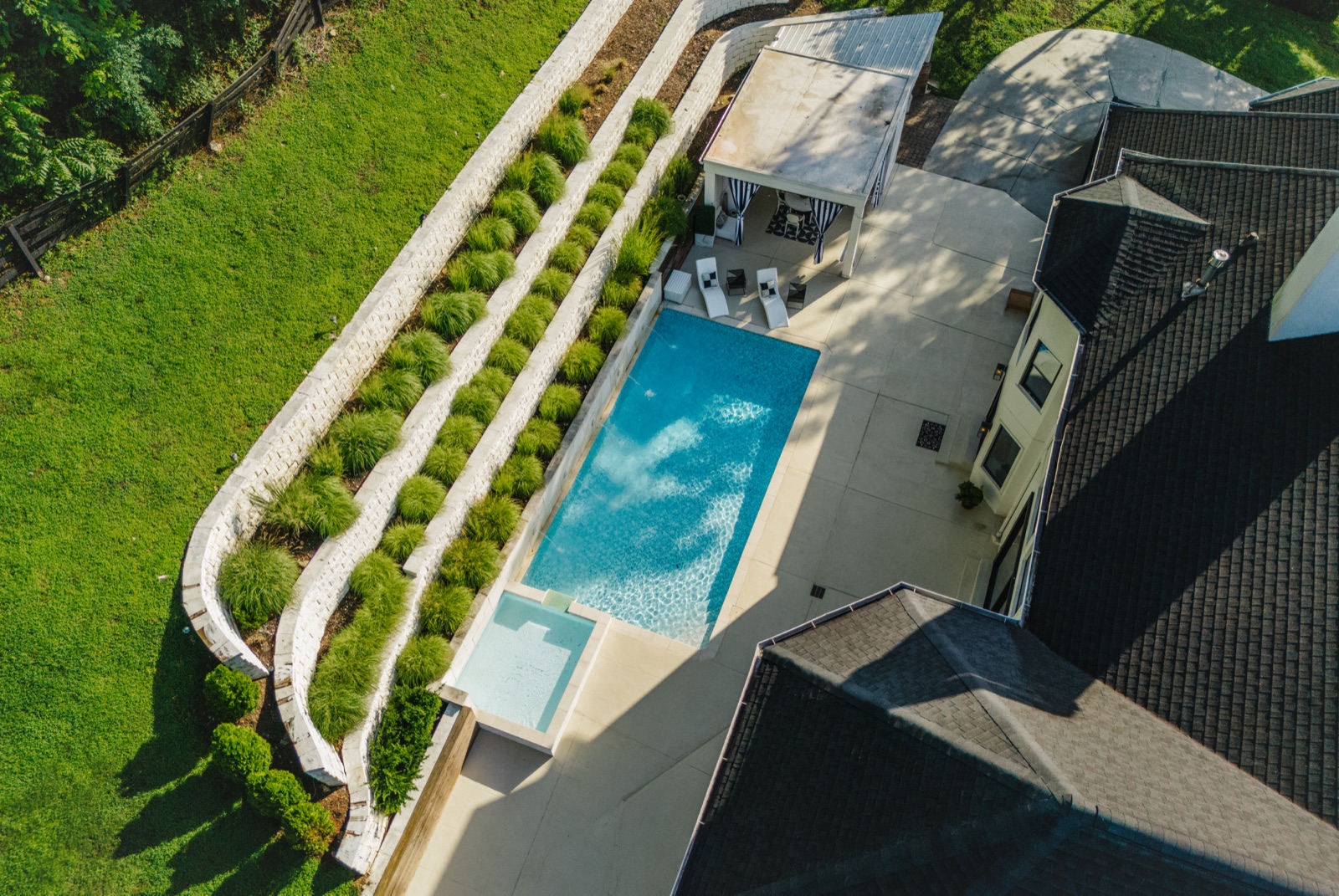 The pool terrace, on the ridge
