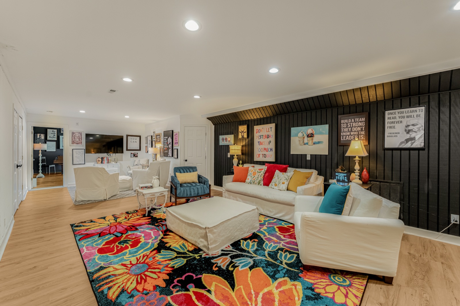The lower lounge takes the family's louder hours